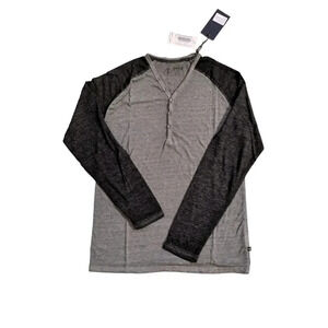 American Vintage Henley Grey Black Long Sleeve Top V-Neck Size S NWT